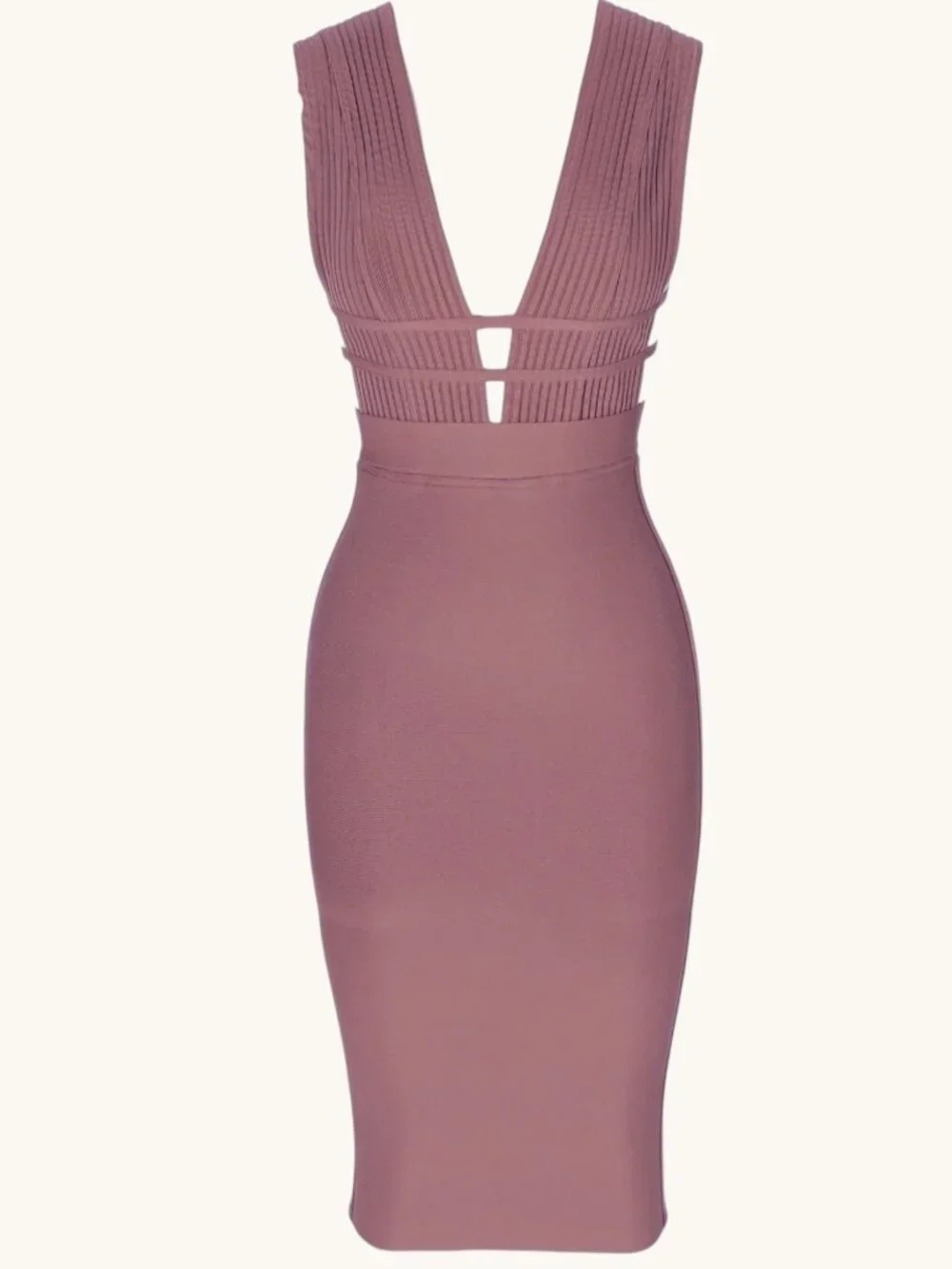 Premium Mauve Pink Cutout Women's Sheath Bandage Midi Bodycon Dress | Size L - Picture 5 of 11